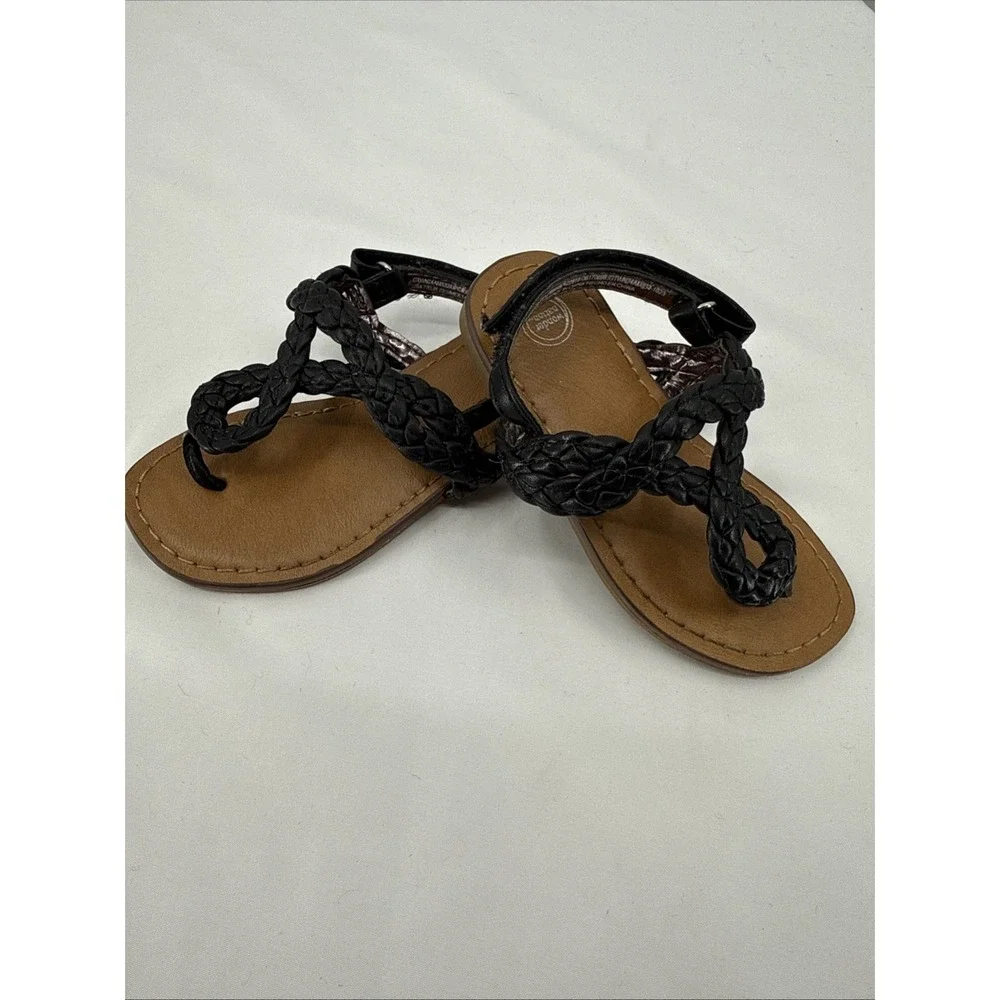 Wonder Nation Girls Braided Black Sandals Size 7 Gently‎ Worn
